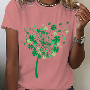 Women's Four-leaf Clover Short Sleeve Tee T-shirt Crew Neck Casual Summer Top, JustFashionNow T-Shirts, color:Orange Pink|size:3XL,
