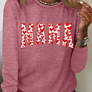 Mama Valentines Heart Valentines Day Casual Long Sleeve Shirt, Long sleeves, Lilicloth.com