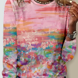 Women's Breast Cancer Awareness Print Color Block Casual Long Sleeve Shirt, Long sleeves, Lilicloth.com