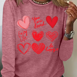 Womens Valentines Hearts Casual Long Sleeve Shirt, Long sleeves, Lilicloth.com