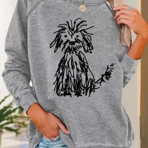 Vintage The Cute Dog Print Casual Sweatshirt, Hoodies&Sweatshirts, Lilicloth.com