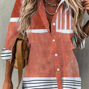 Striped Print Long Sleeve Casual Shirt, Blouses, Lilicloth.com