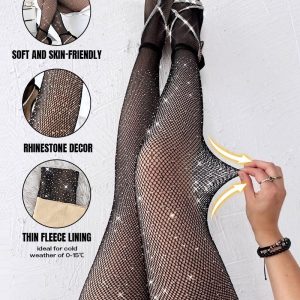 ChicMe ShapeSculpt Rhinestone Fleece Lined High Waist Tights Sexy Sparkly Glitter Fishnets Party Concert Outfit Winer Warm Fishnet Stockings, women Stockings, ChicMe catalog