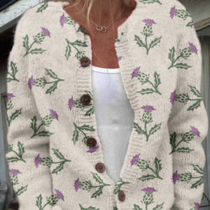 Scottish Thistle Art Knitted Sweater Cardigan, Cardigans, Lilicloth.com