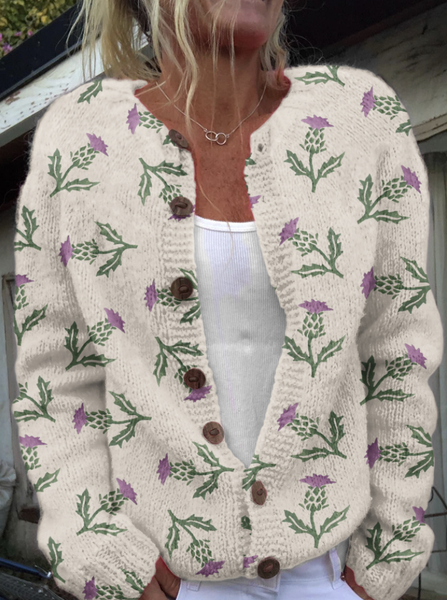 Scottish Thistle Art Knitted Sweater Cardigan, Cardigans, Lilicloth.com