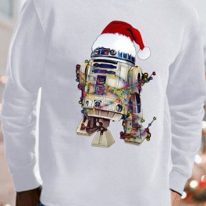 Men's Robot With Santa Hat Spend Christmas Funny Graphic Print Casual Sweatshirt, Hoodies&Sweatshirts, Lilicloth.com