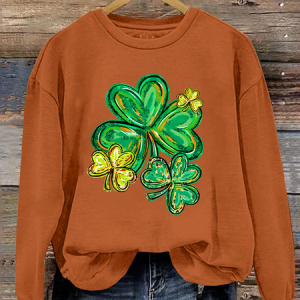 Women's Shamrock Crew Neck Casual Spring/Fall Long Sleeve Sweatshirt, JustFashionNow Sweatshirts & Hoodies, color:Orange|size:3XL,