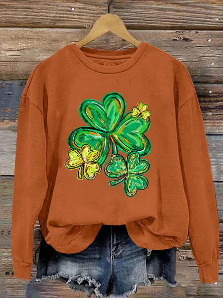 Women's Shamrock Crew Neck Casual Spring/Fall Long Sleeve Sweatshirt, JustFashionNow Sweatshirts & Hoodies, color:Orange|size:3XL,