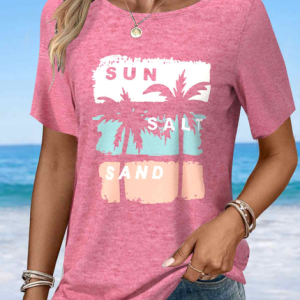 Casual Cotton Short Sleeve Round Neck T-Shirt, T-shirts, Lilicloth.com