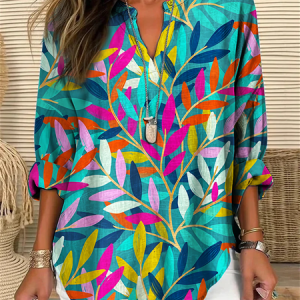 Women's Long Sleeve Shirt Spring/Fall Floral V Neck Daily Going Out Casual Top, JustFashionNow Blouses, color:Multicolor|size:5XL,