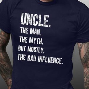 Men's Uncle The Man The Myth But Mostly The Bad Influence Funny Graphic Print Casual Cotton Text Letters Loose T-Shirt, T-shirts, Lilicloth.com