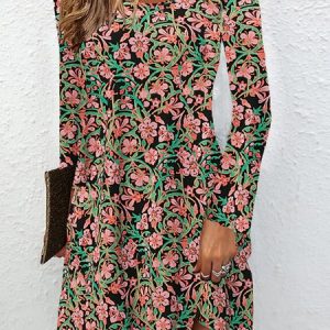 Crew Neck Jersey Casual Floral Dress, Dresses, Lilicloth.com