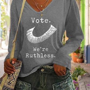 Women Vote We're Ruthless V Neck Casual Blouse, Long sleeves, Lilicloth.com