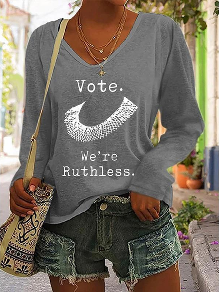 Women Vote We're Ruthless V Neck Casual Blouse, Long sleeves, Lilicloth.com