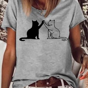 Women's Cute Cat Casual T-Shirt, T-shirts, Lilicloth.com