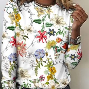Regular Fit Casual Floral T-Shirt, Long sleeves, Lilicloth.com