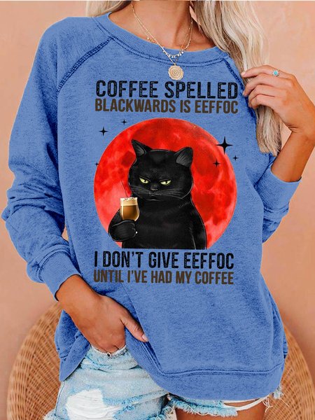 Womens Coffee Letters Crew Neck Casual Sweatshirt, Hoodies&Sweatshirts, Lilicloth.com