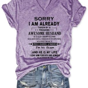 Sorry I’m Already Taken By A Freaking Awesome Husband Women's Short Sleeve T-Shirt, T-shirts, Lilicloth.com