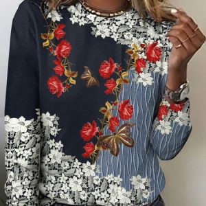 Vintage Plaid Crew Neck Long Sleeve T-shirt, T-shirts, color:Black|size:4XL, catalog Noracora shop