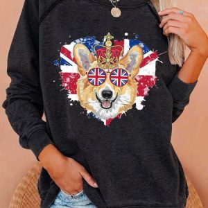Women The Queens Celebrating Corgi Crew Neck Sweatshirts, Hoodies&Sweatshirts, Lilicloth.com