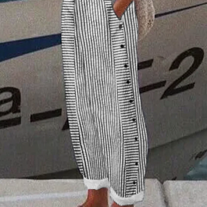 Casual Striped Long Buttoned Pants, Pants, color:Black|size:XXL, catalog Noracora shop