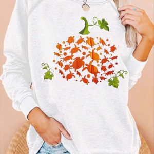 Women Pumpkin Light Sea Turtles Halloween Crew Neck Casual Sweatshirt, Hoodies&Sweatshirts, Lilicloth.com