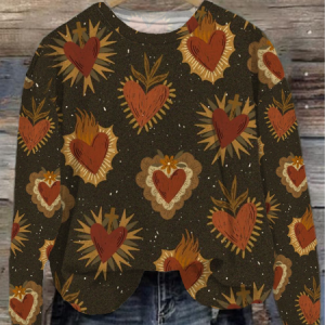 Women's Crew Neck Heart/Cordate Printing Casual Spring/Fall Long Sleeve Sweatshirt, JustFashionNow Sweatshirts & Hoodies, color:As Picture|size:XXL,