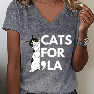 Women's Cats For La Crew Neck Simple T-Shirt, T-shirts, Lilicloth.com