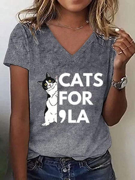 Women's Cats For La Crew Neck Simple T-Shirt, T-shirts, Lilicloth.com