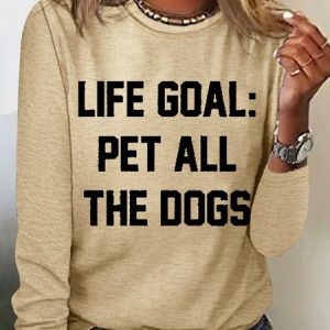 Women's Dog Lover Pet All The Dogs Simple Cotton-Blend Long Sleeve Top, Long sleeves, Lilicloth.com
