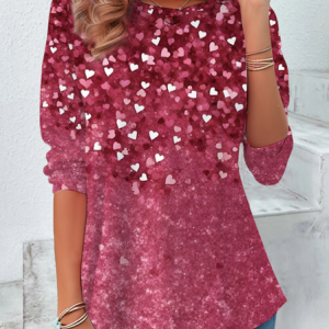 Casual Heart/Cordate Crew Neck Long Sleeve T-shirt, Blouses, color:Pink|size:XXL, catalog Noracora shop