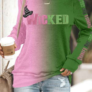 Witch movie gradient color blocked round neck sweatshirt, Hoodies&Sweatshirts, Lilicloth.com