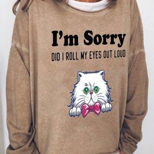 Funny text and cat print round neck long-sleeved Sweatshirts, Hoodies&Sweatshirts, Lilicloth.com