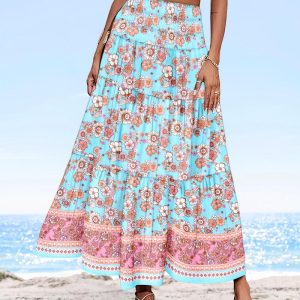 Floral Print Long Skirts Flowy High Waist A Line Maxi Skirts, women Skirts, ChicMe catalog