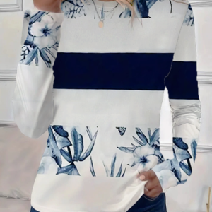 Casual Floral Crew Neck Long Sleeve T-shirt, T-shirts, color:As Picture|size:3XL, catalog Noracora shop