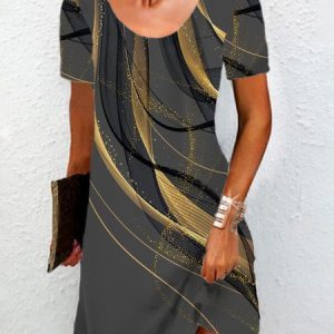 Women's Short Sleeve Summer Abstract Jersey Dress Crew Neck Daily Going Out Casual Mini H-Line TUNIC, JustFashionNow Dresses, color:Black|size:XXL,