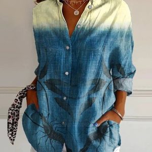 Women Striped Long Sleeve Shirt Spring/Fall Shawl Collar Daily Casual Top, JustFashionNow Blouses, color:Color3|size:5XL,