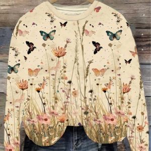 Women's Crew Neck Floral Casual Spring/Fall Cotton Long Sleeve Sweatshirt, JustFashionNow Sweatshirts & Hoodies, color:Apricot|size:5XL,