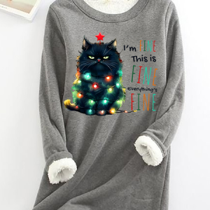 It's Fine I'm Fine Everything Is Fine Casual Fluff Fleece Fabric Sweatshirt, Hoodies&Sweatshirts, Lilicloth.com