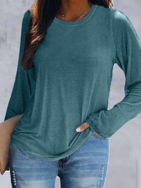 Simple Regular Fit Cotton-Blend Long Sleeve Top, Long sleeves, Lilicloth.com