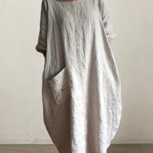 STYLE WE x CHILLINEN |Plain Linen Loose Dress, Midi Dresses, color:Light Gray|size:XXL, Stylewe