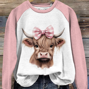 Scottish Highlands Beef Color blocked Round Neck Sweatshirt, Hoodies&Sweatshirts, Lilicloth.com