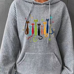 Vintage Retro Mid-Century Modern Look Cats Simple Loose Hoodie, Hoodies&Sweatshirts, Lilicloth.com