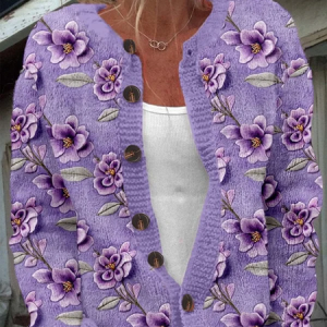 Women's Pink Floral Breast Cancer Sweater Knit Cardigan, Cardigans, Lilicloth.com