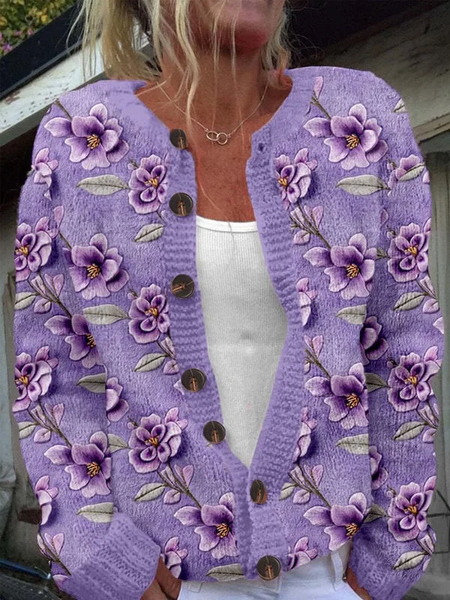 Women's Pink Floral Breast Cancer Sweater Knit Cardigan, Cardigans, Lilicloth.com