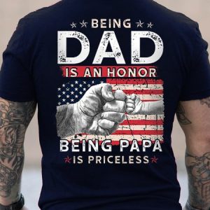 Men's American Flag Being Dad Is An Being Papa Vintage Cotton Loose T-Shirt, T-shirts, Lilicloth.com