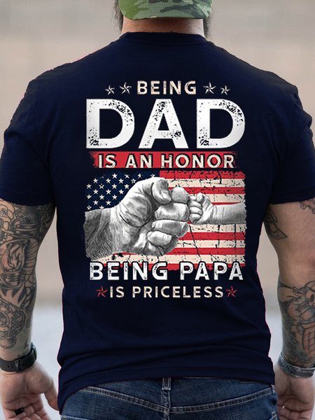Men's American Flag Being Dad Is An Being Papa Vintage Cotton Loose T-Shirt, T-shirts, Lilicloth.com
