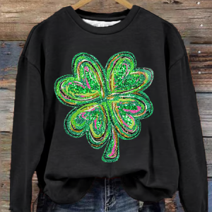 Women's Shamrock Floral Crew Neck Casual Spring/Fall Long Sleeve Sweatshirt, JustFashionNow Sweatshirts & Hoodies, color:Black|size:5XL,