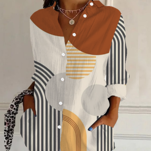 Women's Long Sleeve Shirt Spring/Fall Striped Buckle Shirt Collar Daily Going Out Casual Top, JustFashionNow Shirts, color:As Picture|size:XXL,