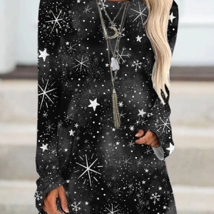 Women Funny Snowflake Christmas Regular Fit Crew Neck Dress, Long sleeves, Lilicloth.com